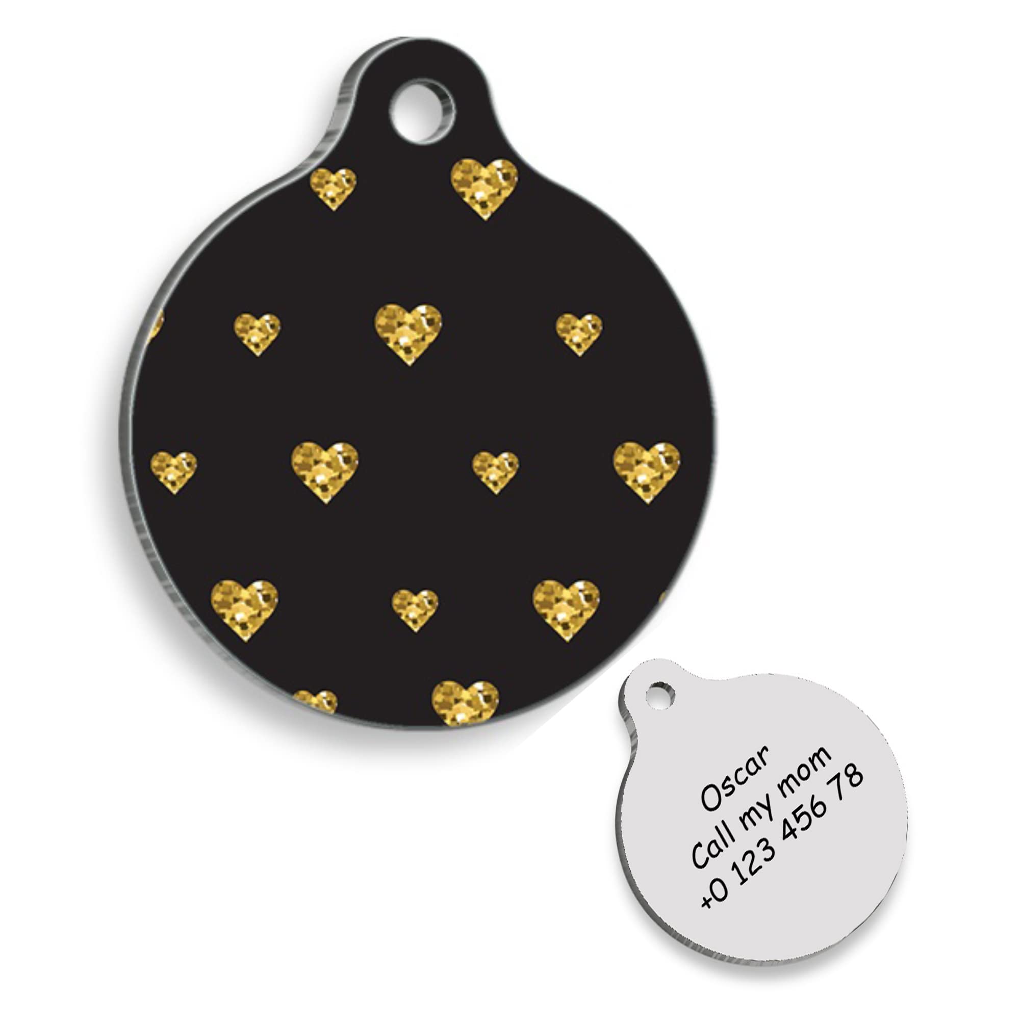 Gold Black Hearts Personalized Dog Tag - Custom Name Tag - ID Tag for Dog & Cat - Customized Pet Tags - Dog & Cat Name id Tag - Dog Name Tag - Engraved Dog Tag
