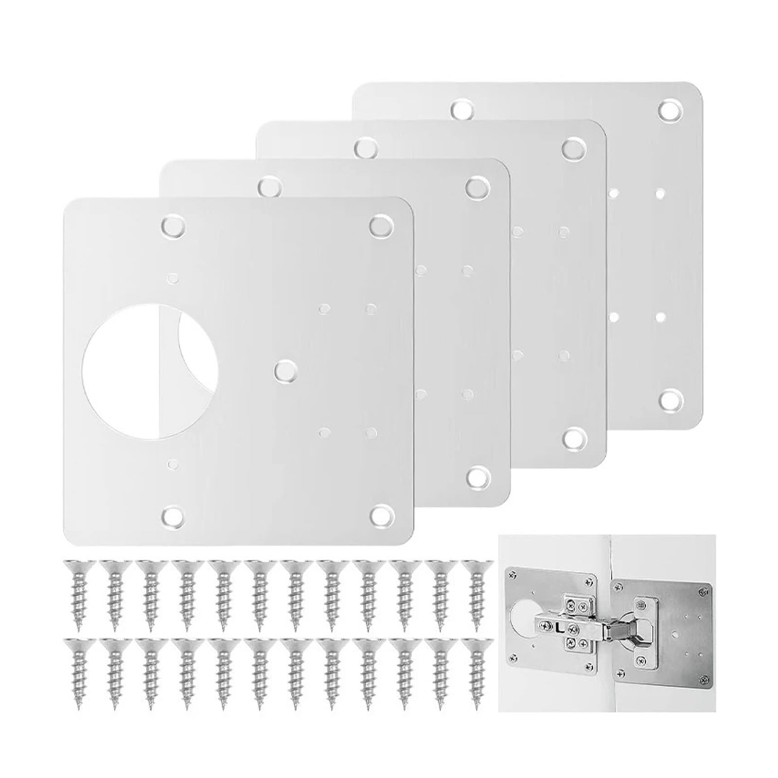 Meytxoa 4Pcs Hinge Repair Plate Hinge Repair Plate Cupboard Cabinet Door Fixing Kit Side Panels Panel Connection