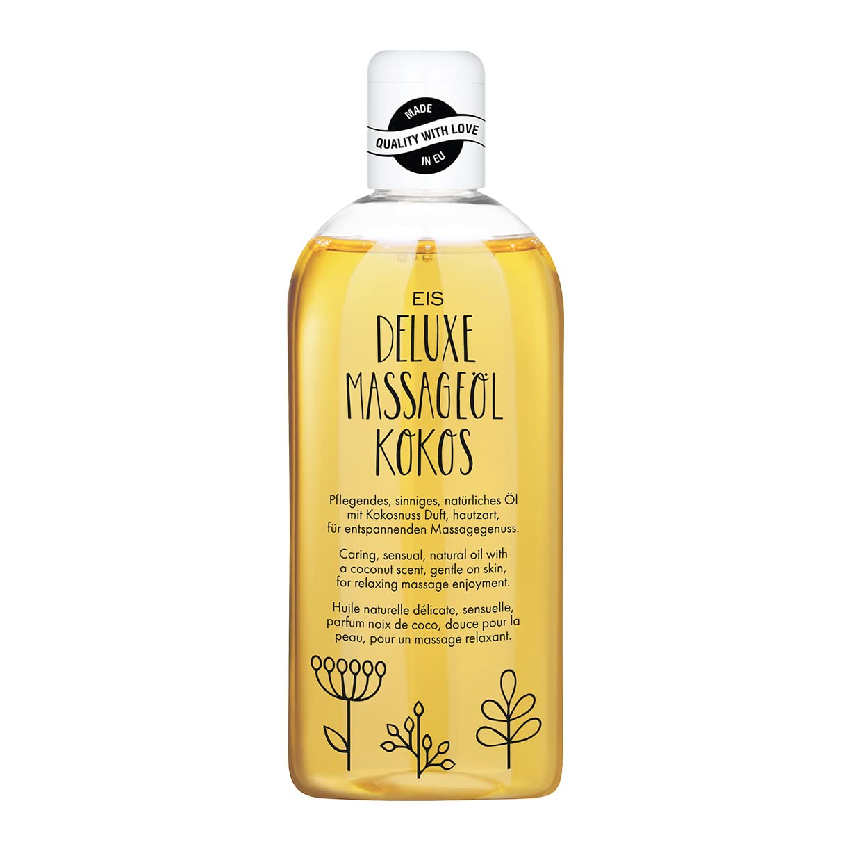 Huile de massage EIS Deluxe | Pour moments sensuels | Bien-être et massage à l'arôme de noix de coco | Huile intime pour massage
