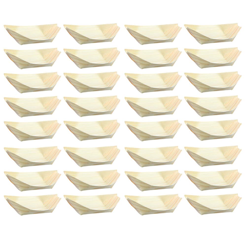 NIYANGLE Wood Boat Plate, 50pcs 3IN Disposable Wood Serving Boats Disposable Bamboo Leaf Dishes Food Dessert Paper Plates Sushi Serving Tray for Catering Home Hawaiian Party Supplies