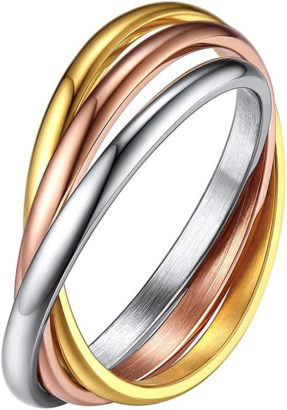 PingyongchangTriple Interlocking Rolling Rings Minimalist Stainless Steel Stacking Cross Rings Minimalist Promise Engagement Wedding Ring for Women Men Girls Couple Gifts Jewelry