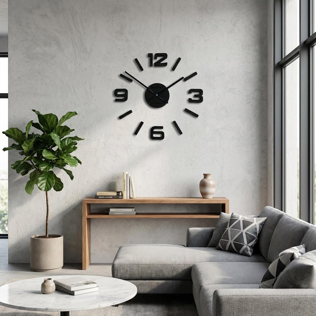 FLEXISTYLE Orologio da parete 3D fai da te, in legno di quercia, grande, 50-75 cm, 3D, design moderno, EKO, orologio da parete, decorazione per ufficio, soggiorno, camera da letto, articolo