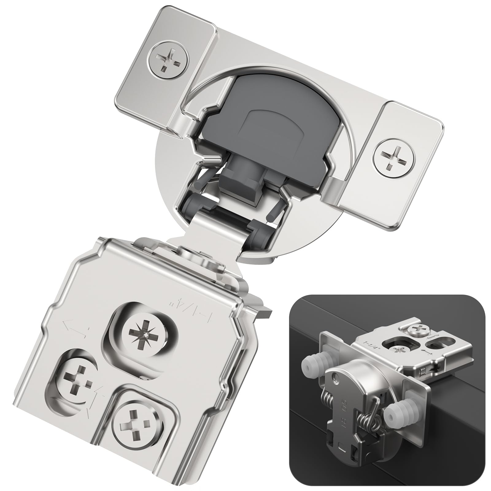 Chibery 20 Pack 1-1/4" Overlay 3D Soft Close Concealed Kitchen Cabinet Hinge for Face Frame Door, Pre-Assembled Easy-on Dowels, Self Closing Hidden