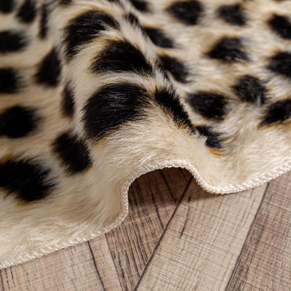 Alfombra de piel de vacuno con estampado de leopardo para el hogar, oficina, salón, dormitorio, 160 x 200 cm