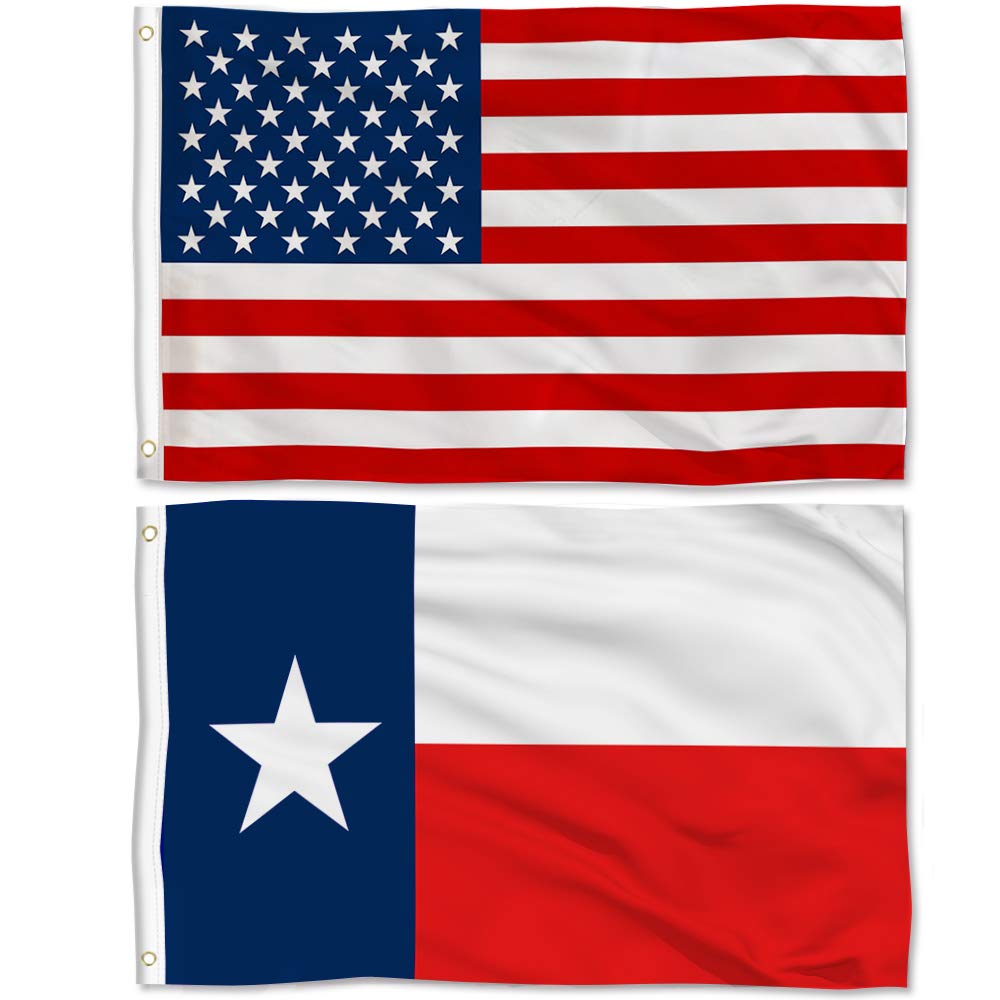 Aisto 2 Pieces 3x5 Feet Texas State Flag and American Flag for Outdoor and Indoor Use -Made By 100% Polyester-Vivid Colors and UV Fade Resistant - Double Stitched with Two Brass Grommets.