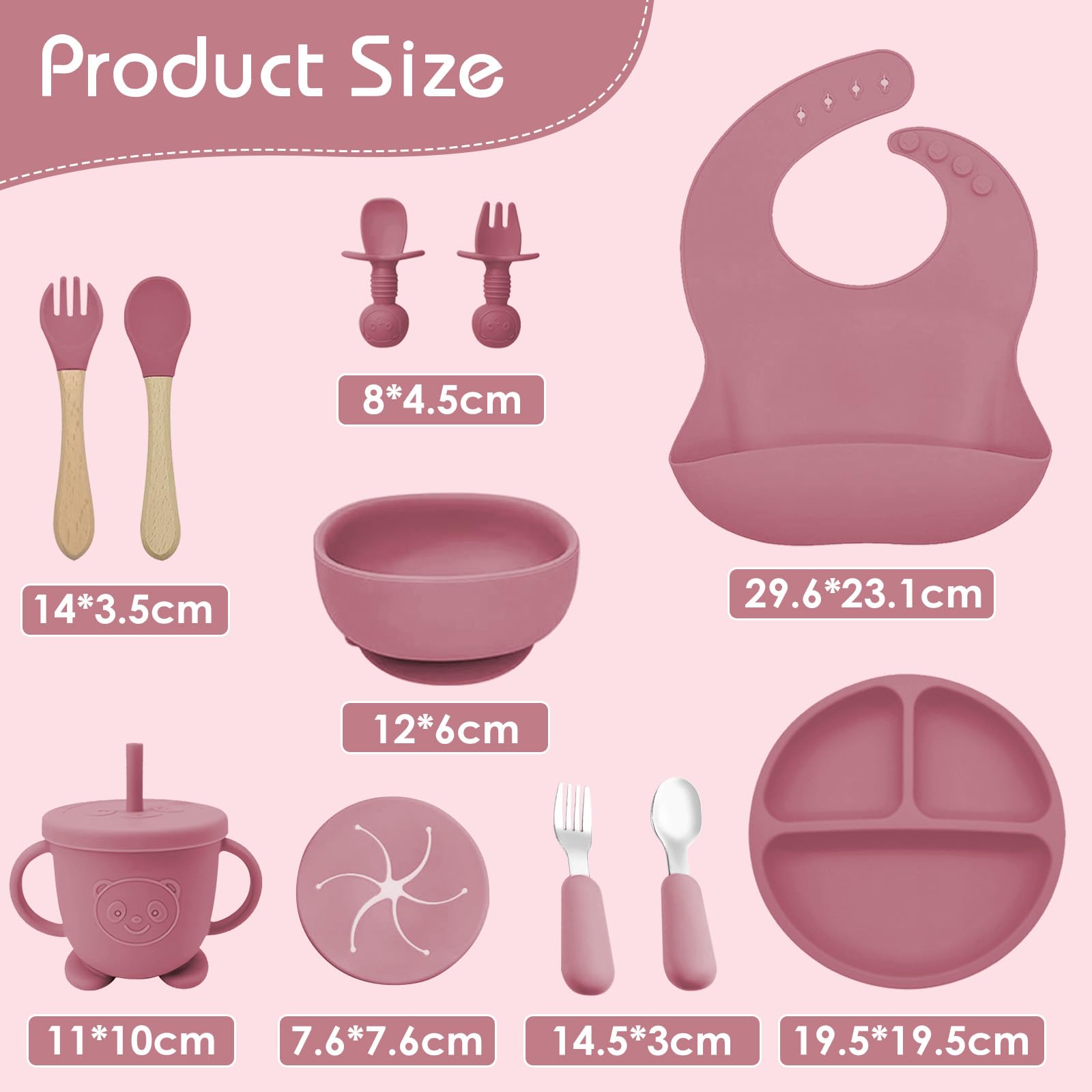 Assiette Bebe,11 Pièces Coffret Repas Bebe Silicone,Assiette bebe Set Vaisselle Assiette ventouse pour bébé,Bavoir Silicone Bebe, Fourchettes,Enfant Set Couverts Vaisselle Pour Sevrage Manger