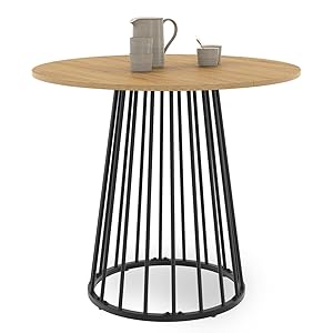 IDMarket Yuna - Mesa de comedor redonda para 4 personas, bandeja de madera y pie con cable de metal, 80 cm, color negro