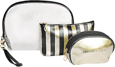 Yellow Weaves PVC Makeup Pouch Set, Travel Toiletry Kit, Cosmetic Organizer Bag for Women & Girls Makeup | Color - Stripe Black | Clear Travel Storage Kit, Toiletry Bags of Different Sizes, Set of 3