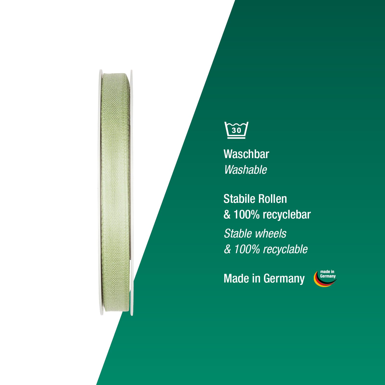 Halbach Seidenbänder Gift Ribbon Width 10 mm Length 25 m Ribbon Made in Germany Gift Ribbons in a Variety of Colours and Widths Perfect for Packaging and Decorating Colour: Pale Green - Image 3