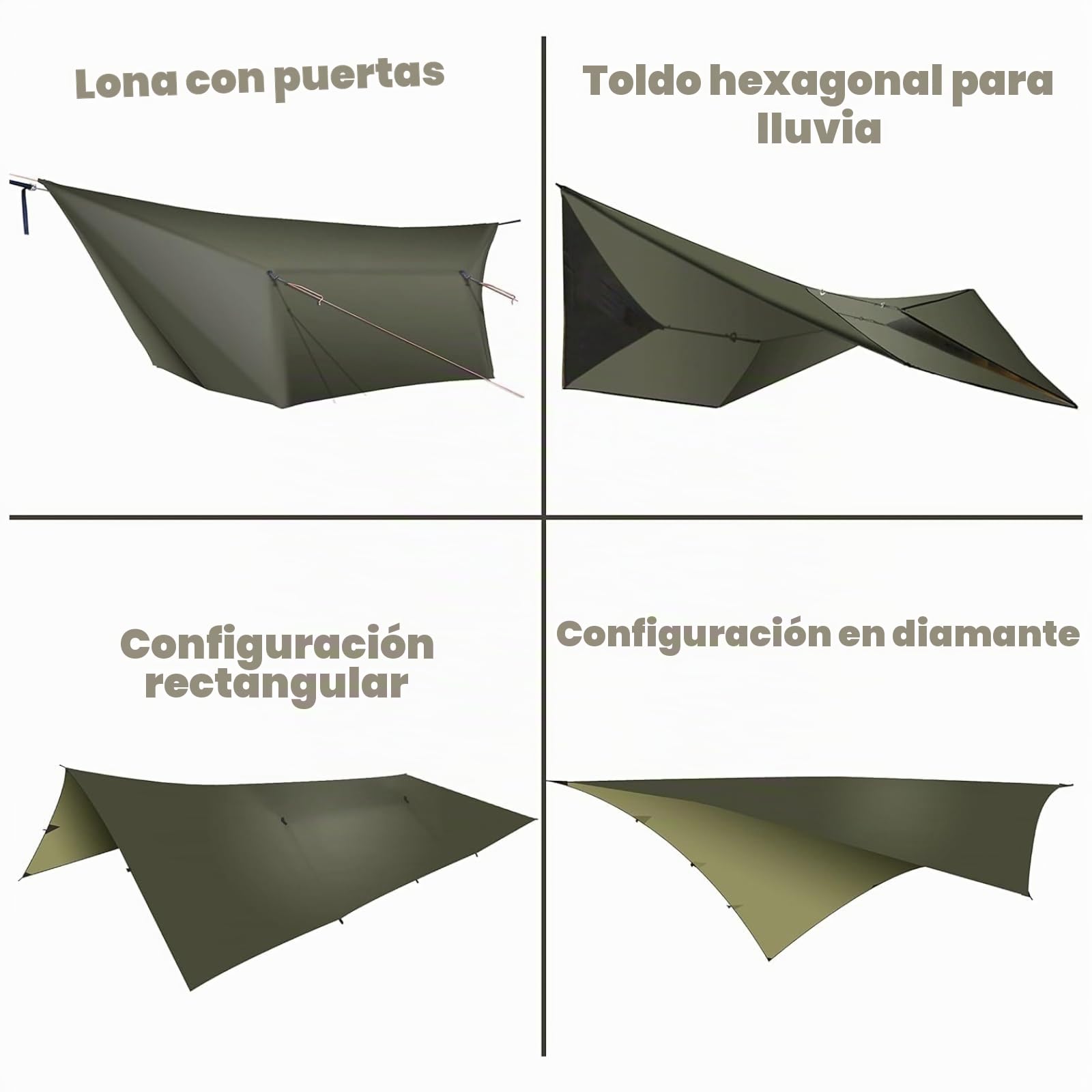 onewind Lona para hamaca, mosca para lluvia, ultraligera, cubierta grande, refugio con puertas, portátil para arbustos de invierno, tienda de campaña, todos los accesorios incluidos (verde oliva1, 365