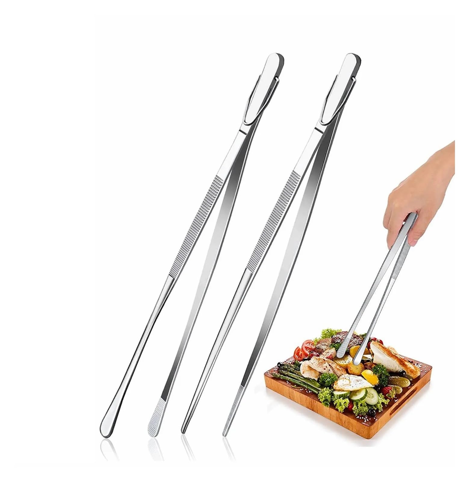 2 unids/set pinzas de cocina acero inoxidable 12 pulgadas finas Extra larga for comida mar y barbacoa