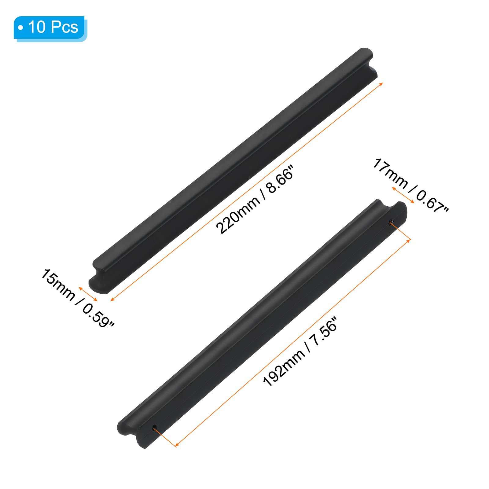 PATIKIL Door Handles 7.56 Inch (192mm) Hole Center, 10 Pack Brushed Pulls Kitchen Drawer Hardware for Cupboard Drawer Pulls Black - Image 2