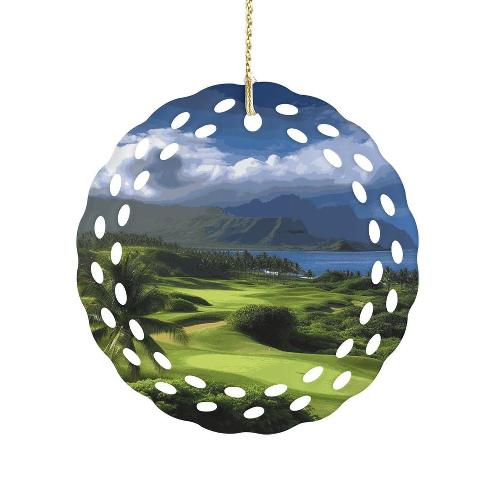 Wsoihfec Women's Style Scenic Hawaii Golf Tropical Hanging Ornament 3 Inch Round,1-Pack,Xmas Decor -Two-Sided Printed,Friend Ornament Gifts For Friends Coworker Sisters