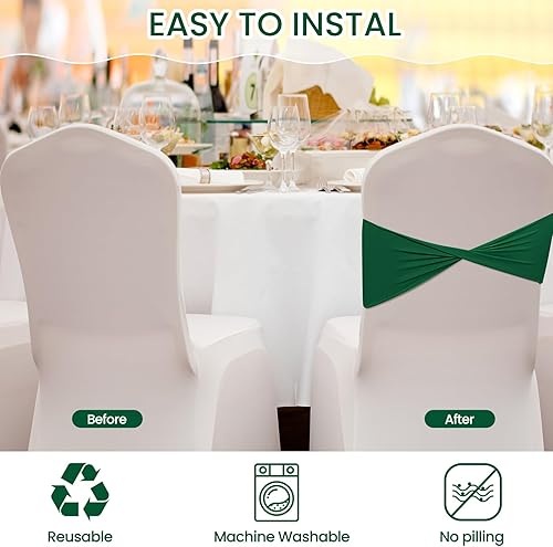Vista 46 de CHENGU 100 bandas de elastano para sillas de matrimonio, sin hebilla, para decoración de cumpleaños, lazos elásticos, bandas deslizantes de elastano
