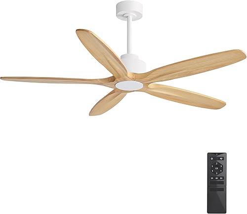 WINGBO Ventilador de techo de 54 pulgadas sin luz, 5 aspas de madera maciza tallada, motor CC reversible de 6 velocidades, ventilador de techo con