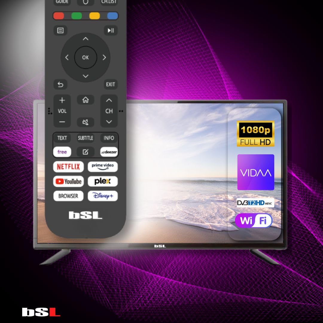 BSL-40T2SV VIDAA Smart TV 40 Pulgadas | WiFi | RJ45 | Resolución Full HD 1920X1080p | USB | DVBT2/S2 y Ci | Compatible con Youtube, Netflix, Disney +, Dazn, Prime | HDMI