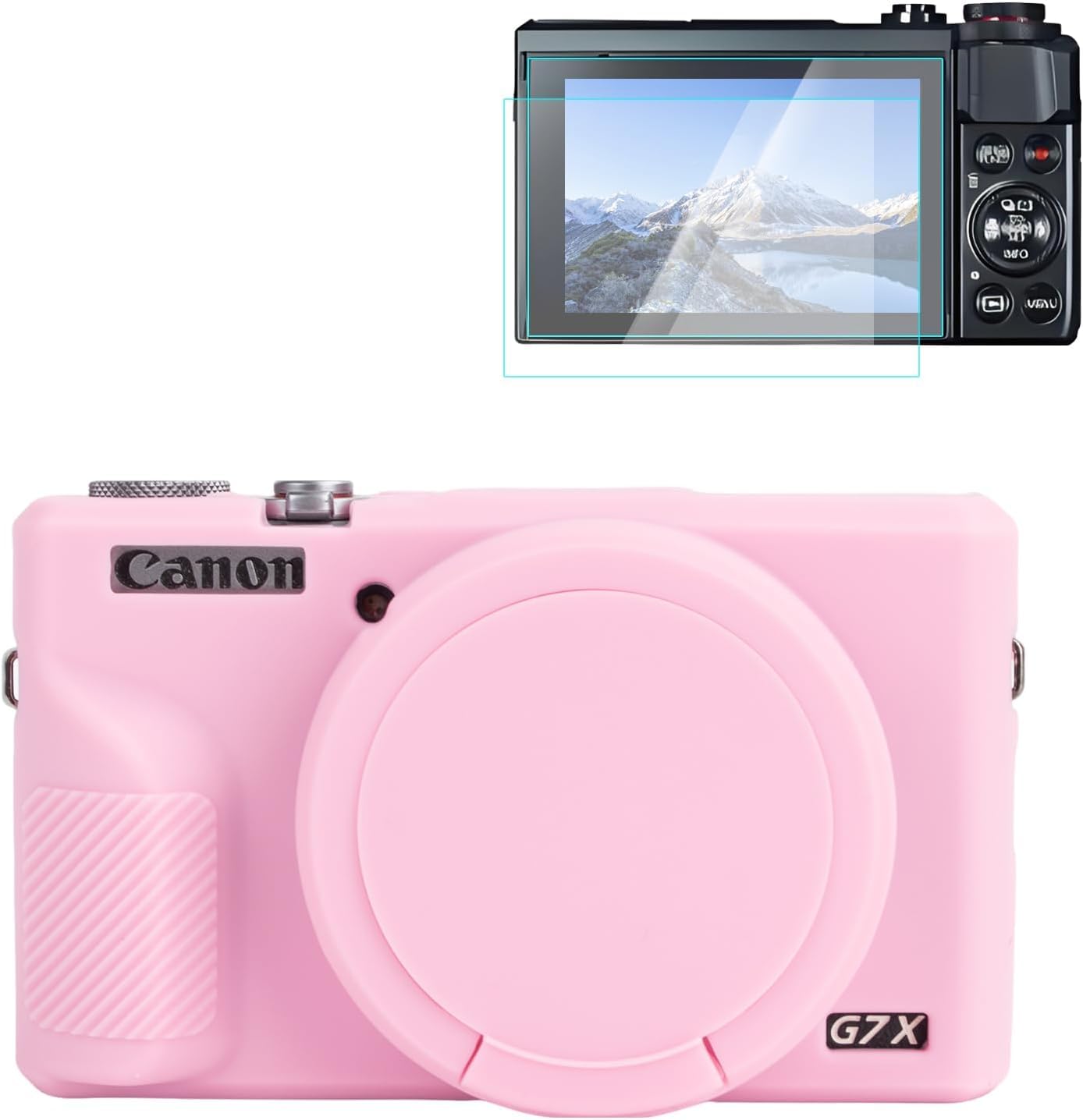 Rieibi Custodia in silicone per Canon Powershot G7X Mark III, accessori per Canon G7X Mark III Custodia Protettiva con 2 protezioni schermo, copertura obiettivo rimovibile per Canon G7X Mark 3