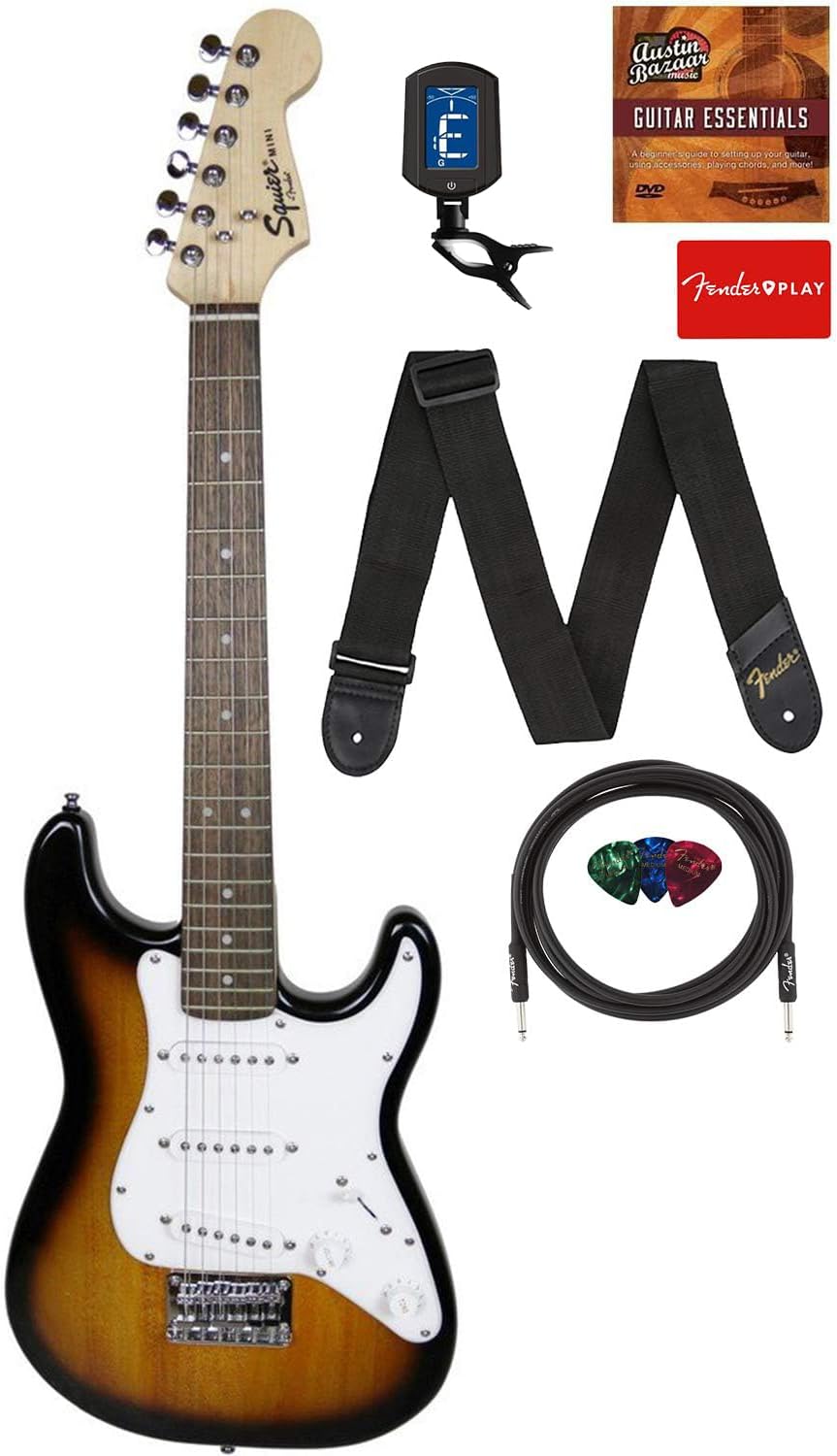 Squier 3/4-size Kids Mini Strat Electric Guitar Bundle