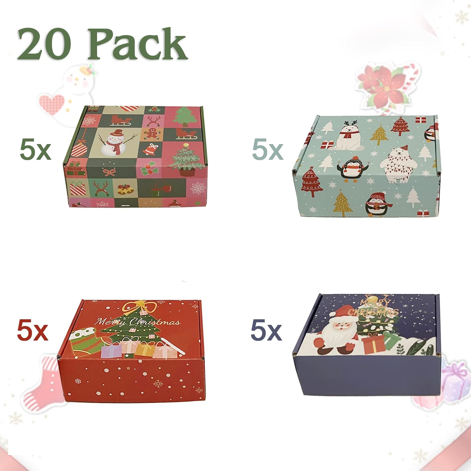 QIANF 20 Pack 6x4x2 Inch Small Shipping Boxes Christmas Gift Box with Lid, Thick Recyclable Corrugated Cardboard Gift Mailing Boxes for Gift Packaging Small Business
