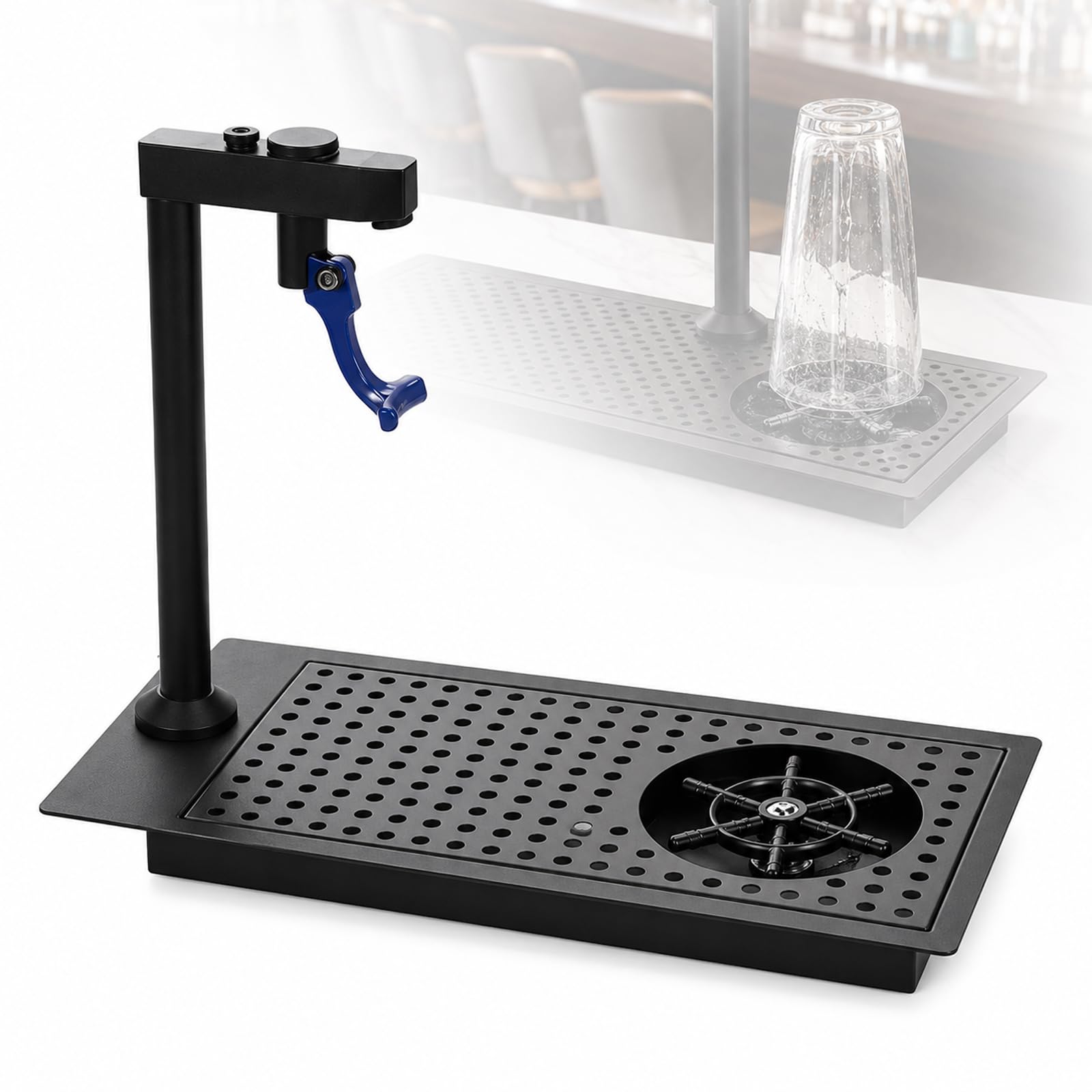 YIYIRAN Commercial Cup Washer with Drain and Drip Tray, Stainless Steel Glass Cleaning Rinser, Push Back Glass Filler Faucet Set, for Fast Cup Cleaning in Bar, Cafe and Restaurant