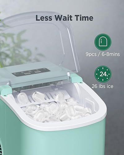 Vista 2 de Silonn Máquina de hielo para encimera, 9 cubos listos en 6 minutos, 26 libras en 24 horas, máquina de hielo autolimpiante con cuchara de hielo