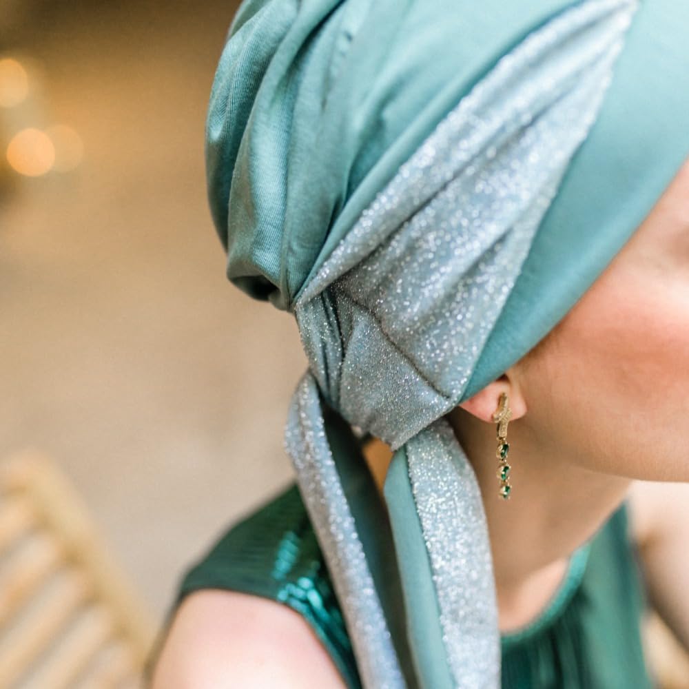 CAREBELL Turban Oncologique Smooth Gala Mint Femme - Foulard chimiothérapie avec rubans, bambou doux respirant sans couture, bonnet Alopécie réglable et léger