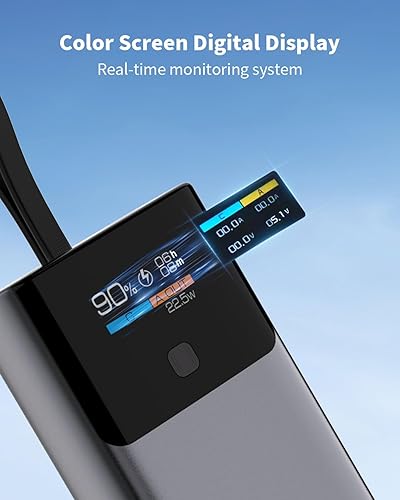 Miniatura 3 de Miady Cargador portátil, PD de 35 W de carga rápida con pantalla digital inteligente, batería de 10000 mAh, cable USB-C integrado compatible con