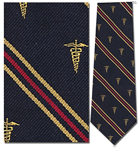100% Silk Navy Blue Stripe Caduceus Medical Doctor Necktie Tie Neckwear