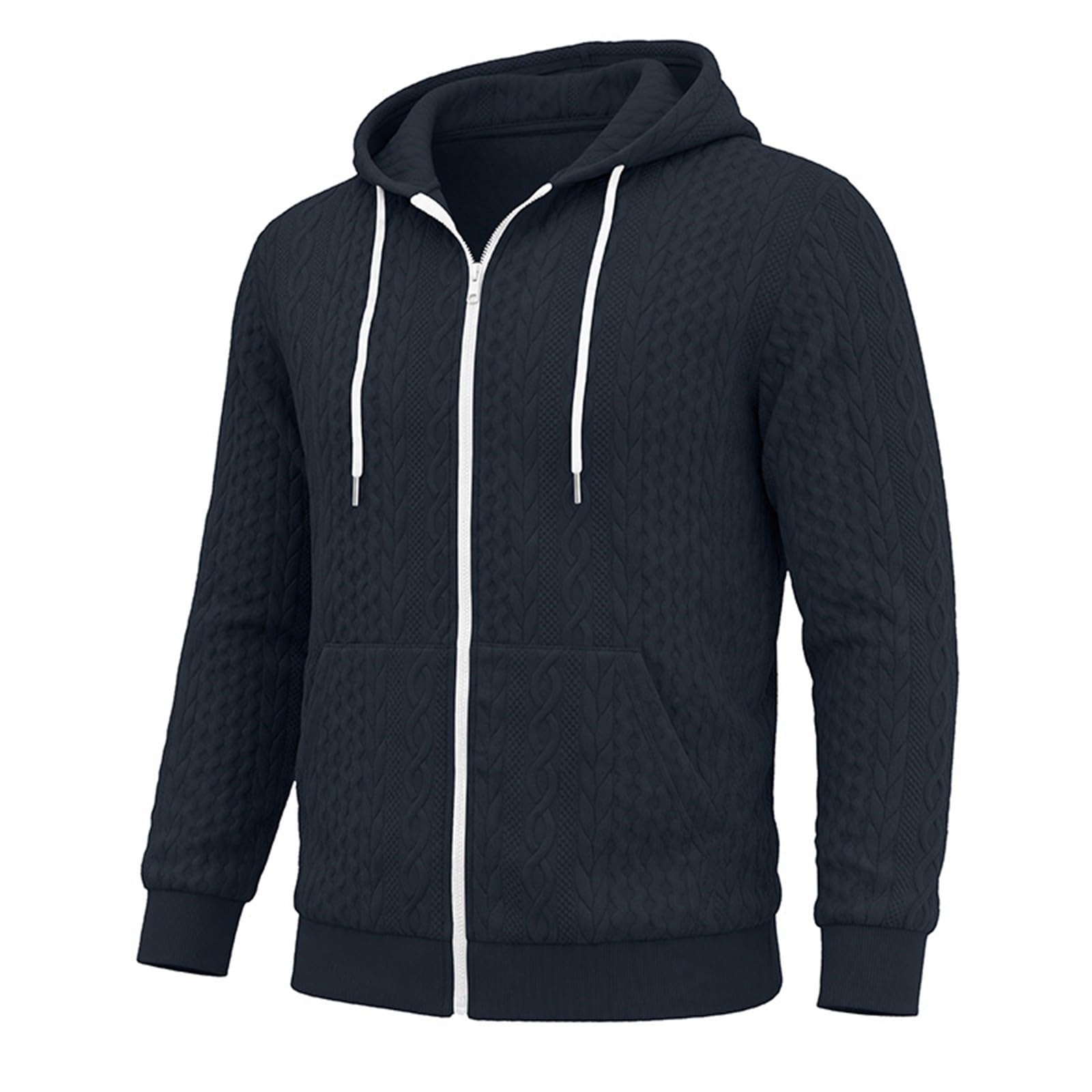 DENGJIAMY Sweat à capuche texturé à fermeture éclair intégrale pour homme