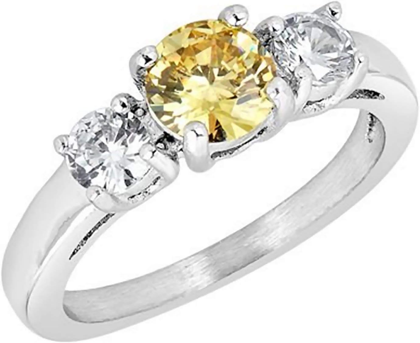Fantasy Forge Jewelry Womens November Birthstone Ring Topaz Yellow Cubic Zirconia Silver Stainless Steel Anniversary Band Sizes 3-10