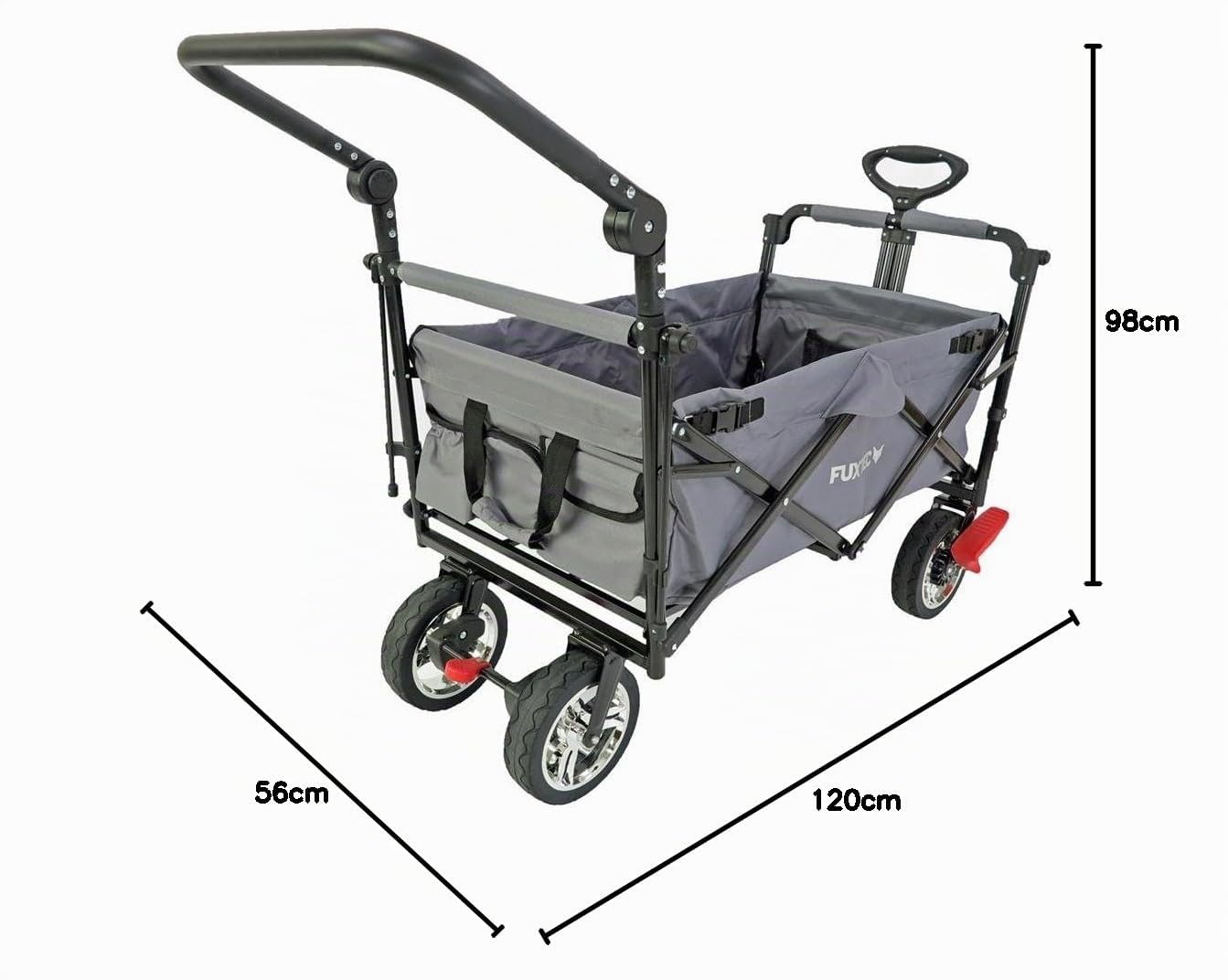FUXLIFE Carrito Plegable FX-CT700 Gris con Frenos, Asiento Acolchado, asa Ajustable, Carro Resistente para excursiones, jardín y Playa, Plegable y Compacto