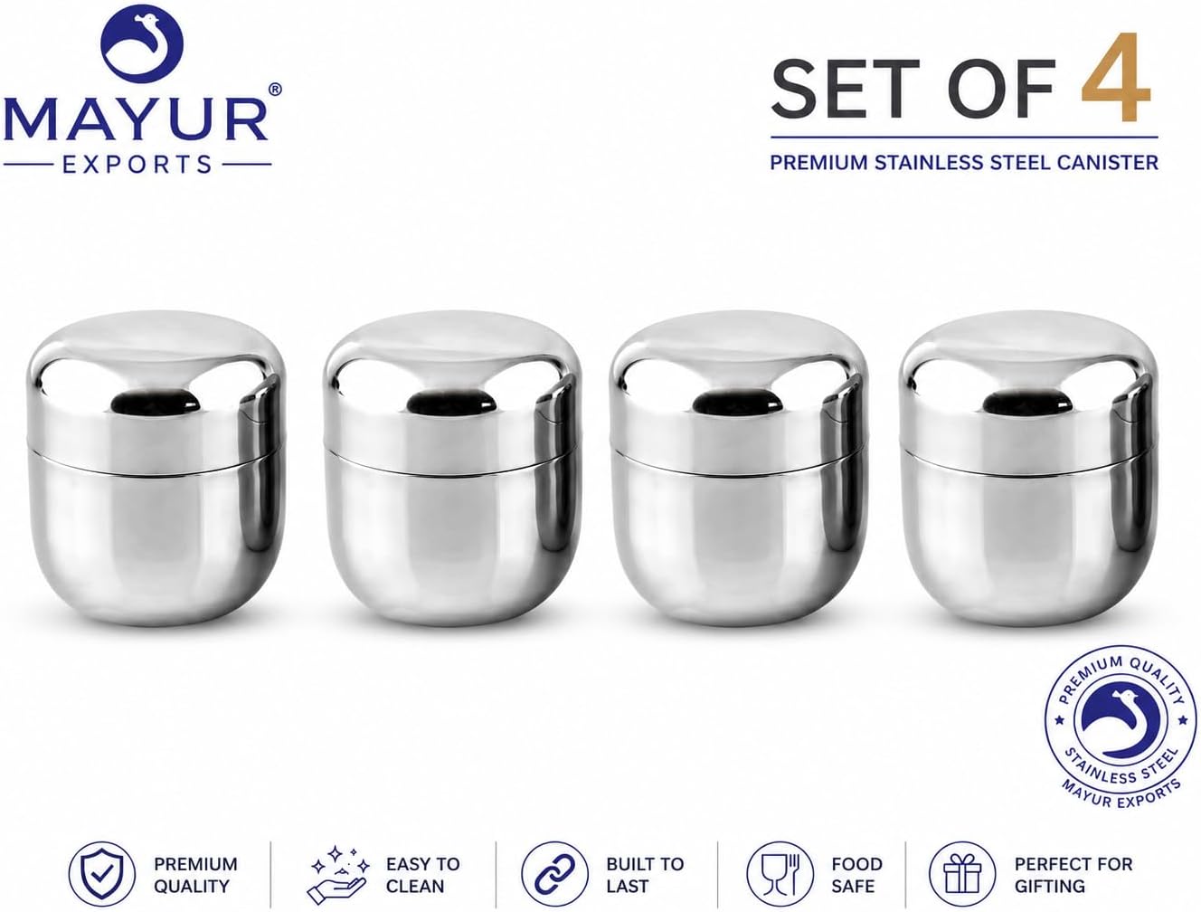 Stainless Steel Snack Containers with Secure Lid - Set of 4, 350ml Each image 2