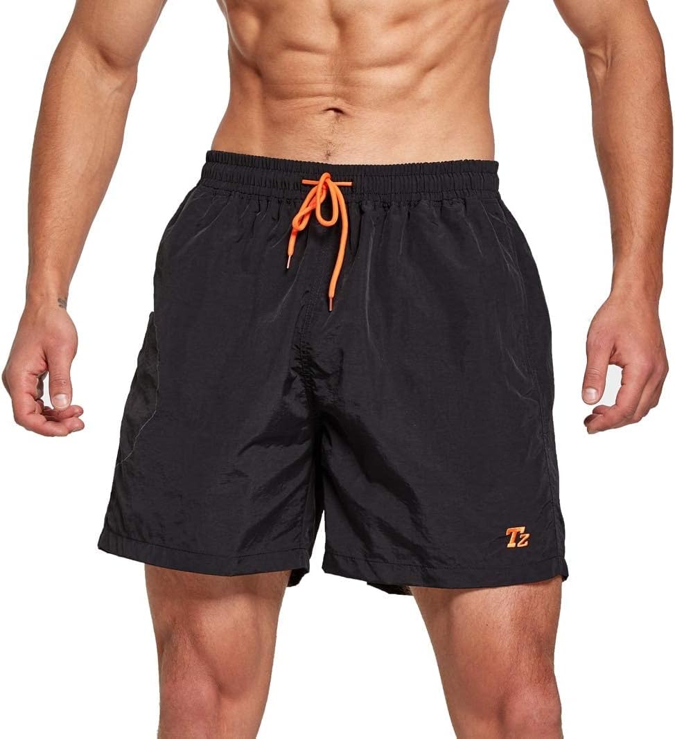 Tansozer Mens Swim Shorts Waterproof Beach Shorts Quick Dry Surfing Shorts with Mesh Lining Swim Trunks S Black