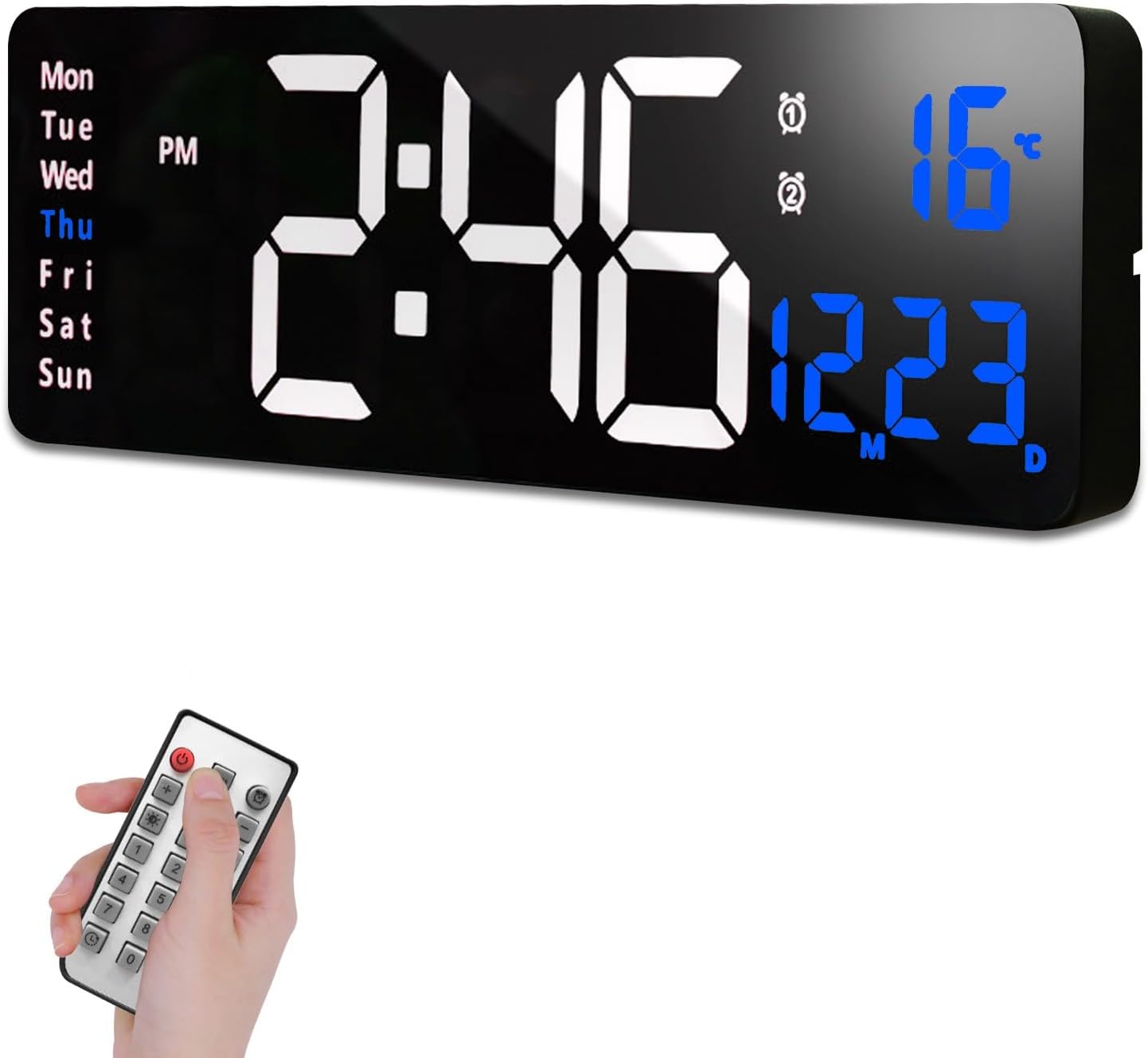 16" Digital Wall Clock Large Display,LED Wall Clock,12/24H Gym Clock