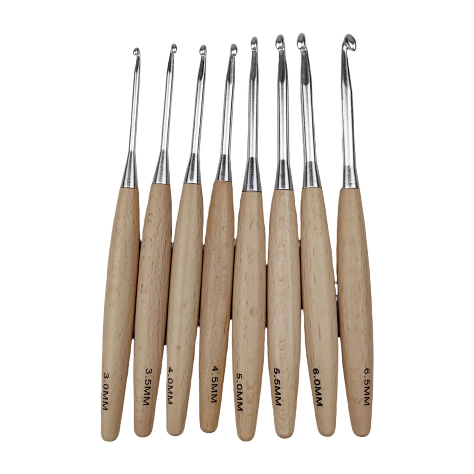 PANGBOER 8Pcs Ergonomic Grip Crochet Hook for Weaving Craft Wood Handle Crochet Needle Knitting Tool 3.0mm-6.5mm