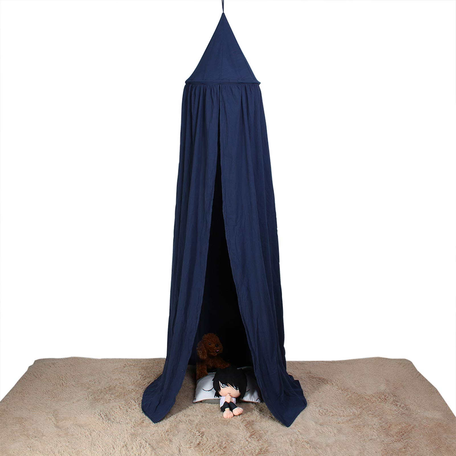 Tnfeeon Round Dome Bed Canopy Soft Cotton Princess Curtains for Reading Play Space Easy Install with Steel Ring Hooks 94.5 Inch Height 19.7 Inch Diameter Bed Hanging Tent in Nursery (Blue) — view 6