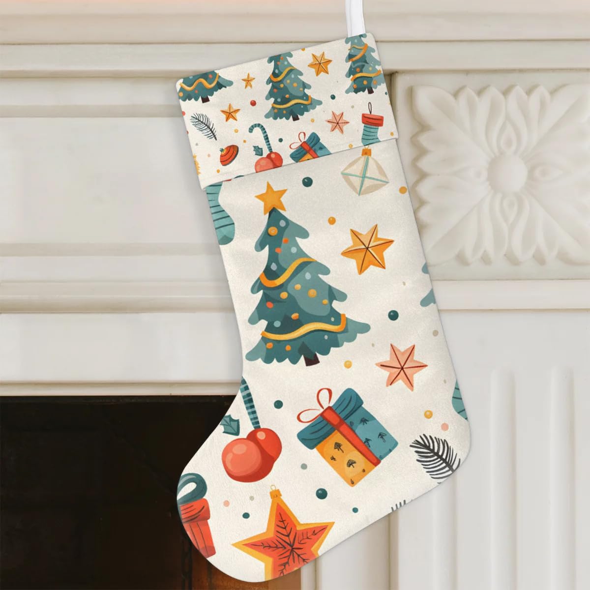 Christmas Stockings, 17.7in Oil Painting Xmas Tree Xmas Stocking Gift Treat Bags Xmas Stocking Hanging Ornaments for Xmas Party Gift Filler Fireplace Christmas Tree Decoration