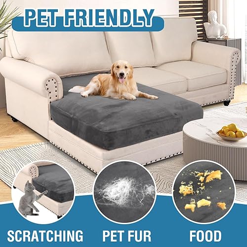 Miniatura 3 de H.VERSAILTEX Funda elástica de terciopelo para sofá seccional individual para sofá en forma de L, tanto para zurdos como derechos, protector de