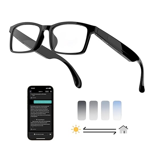 AI Smart Bluetooth Translator Glasses,Support 140+Languages Translation&Bluetooth Connection for Men and Women Travelling/Business/Sports (G10+AI+Color Change Lens+Black)