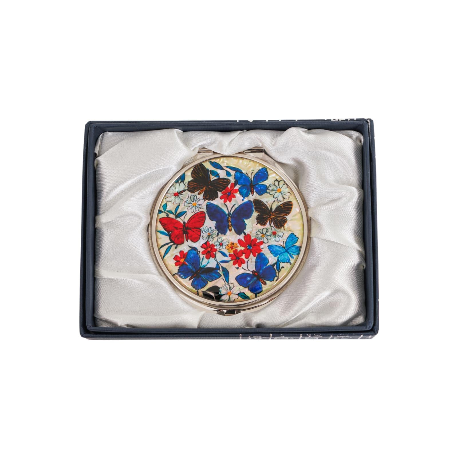 February Mountain Mother of Pearl Compact Mirror – Dual Magnification Gift for Women, Mom, Sister – Birthday or Christmas Idea (1, Blue Wings)