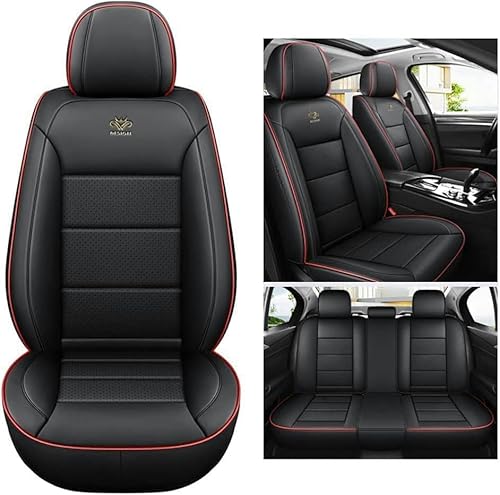 UQABS Fundas de Asiento de Coche Cuero universales para Tacoma Fj Cruiser Matrix Venza C-HR Echo Tundra Yaris,Compatible con airbag Lateral-Línea Roja Negra