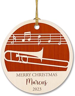 Personalized Merry Christmas Trombone Ornament, Orchestra Gift, Personalized Trombone Instruments Ornament Gifts for Trombone Lovers, Custom Name Trombone Player Christmas Tree, Trombone Teacher Gift