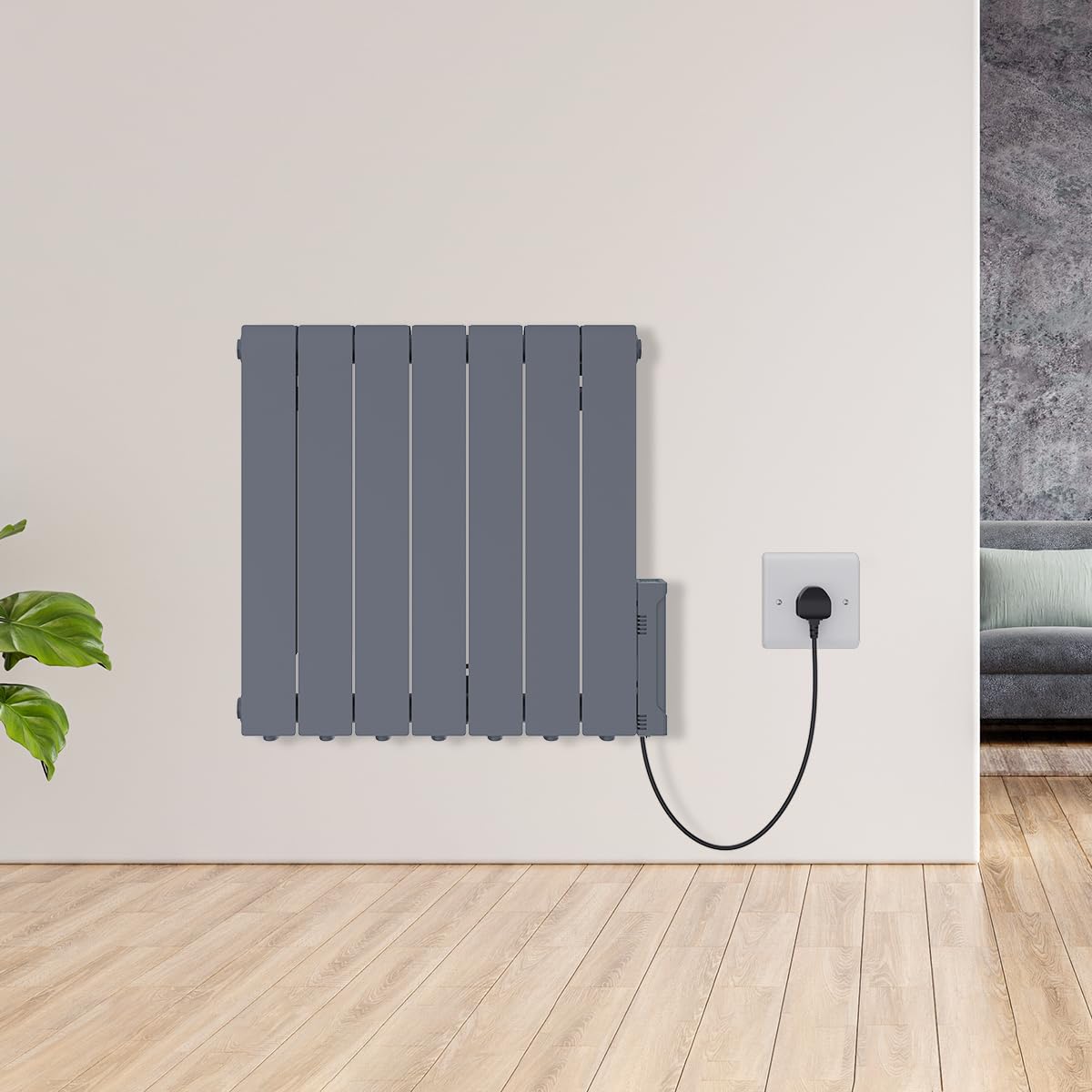 Warmehaus 1200W Electric Oil Filled Radiator 24/7 Day Timer and Thermostat Wall Mounted/Freestanding, Plug in Electric Heater Smart WiFi Low Energy Portable with Child Lock Anthracite