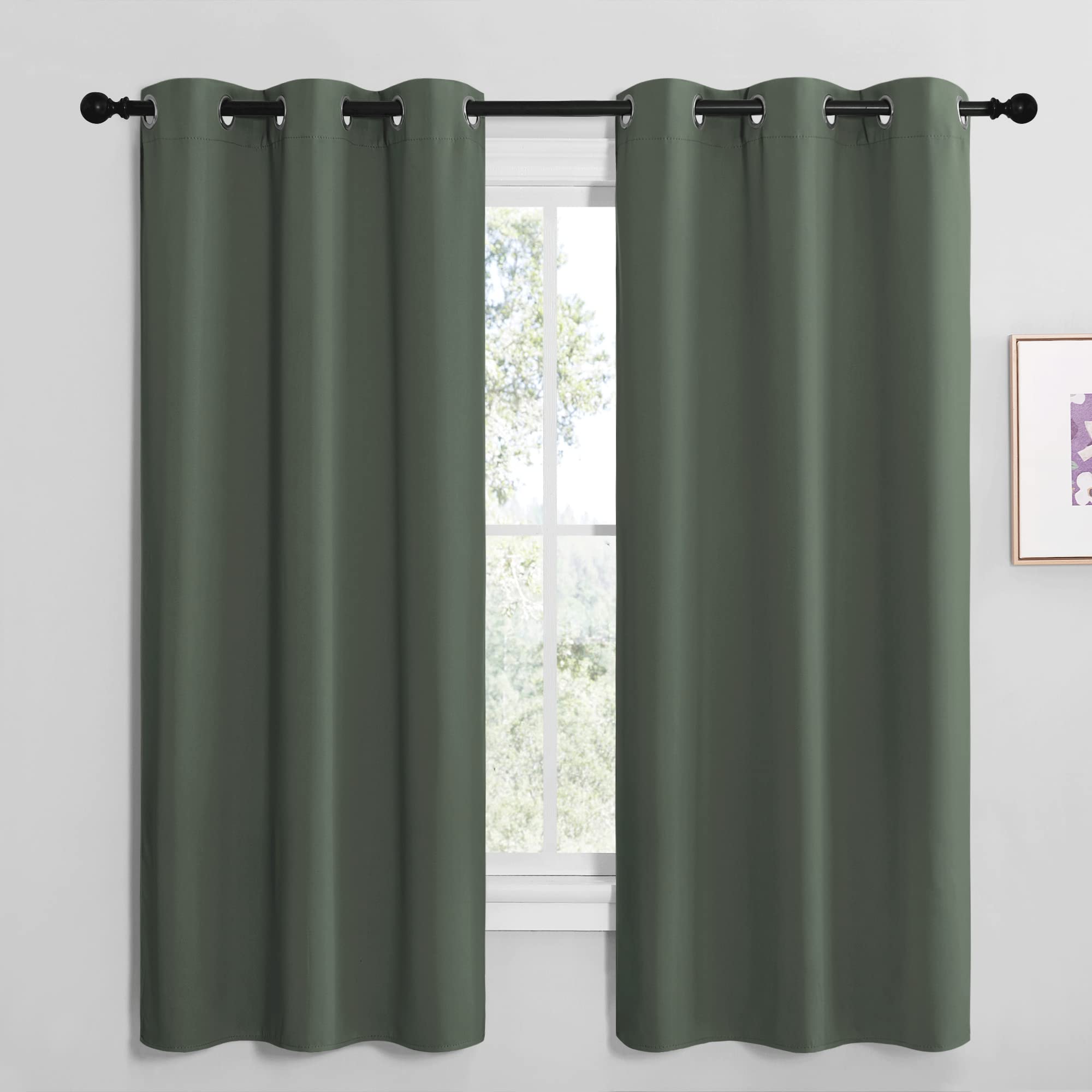 NICETOWN Blackout Curtain Panels, Home Decoration Thermal Insulated Solid Grommet Blackout Drape for Dining Room (Dark Mallard, 1 Pair, 42 by 68-Inch)