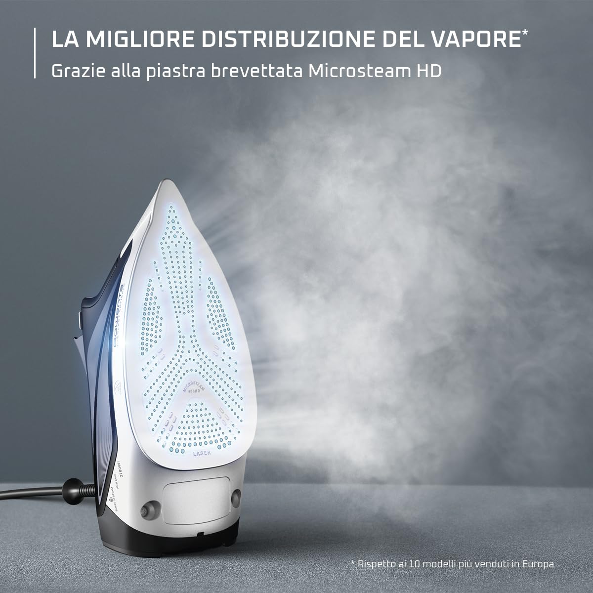 Rowenta DW7320D1 Everlast Anticalc Ferro a Vapore, 2700 W, getto a vapore potente, 400 micro-fori, sistema anticalcare, nero/azzurro, Nero/Blu