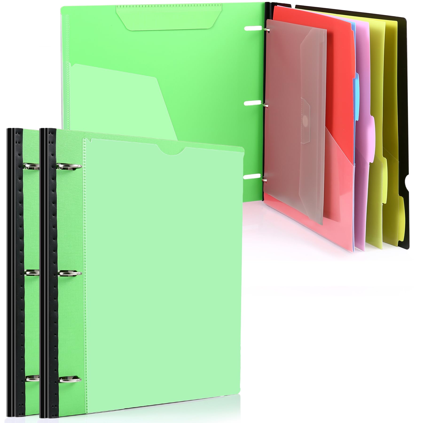 WOT I Telescoping Project Organizer 2-Pack, Refillable Binder with Dividers and Pockets, 13 Pocket Folders, 1 Inch 3 Ring Binder, Green