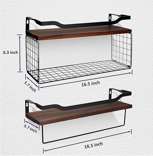 AfooBezos Estantes de baño sobre el inodoro, estantes flotantes de baño con barandilla protectora de metal, estantes de pared de madera para baño,