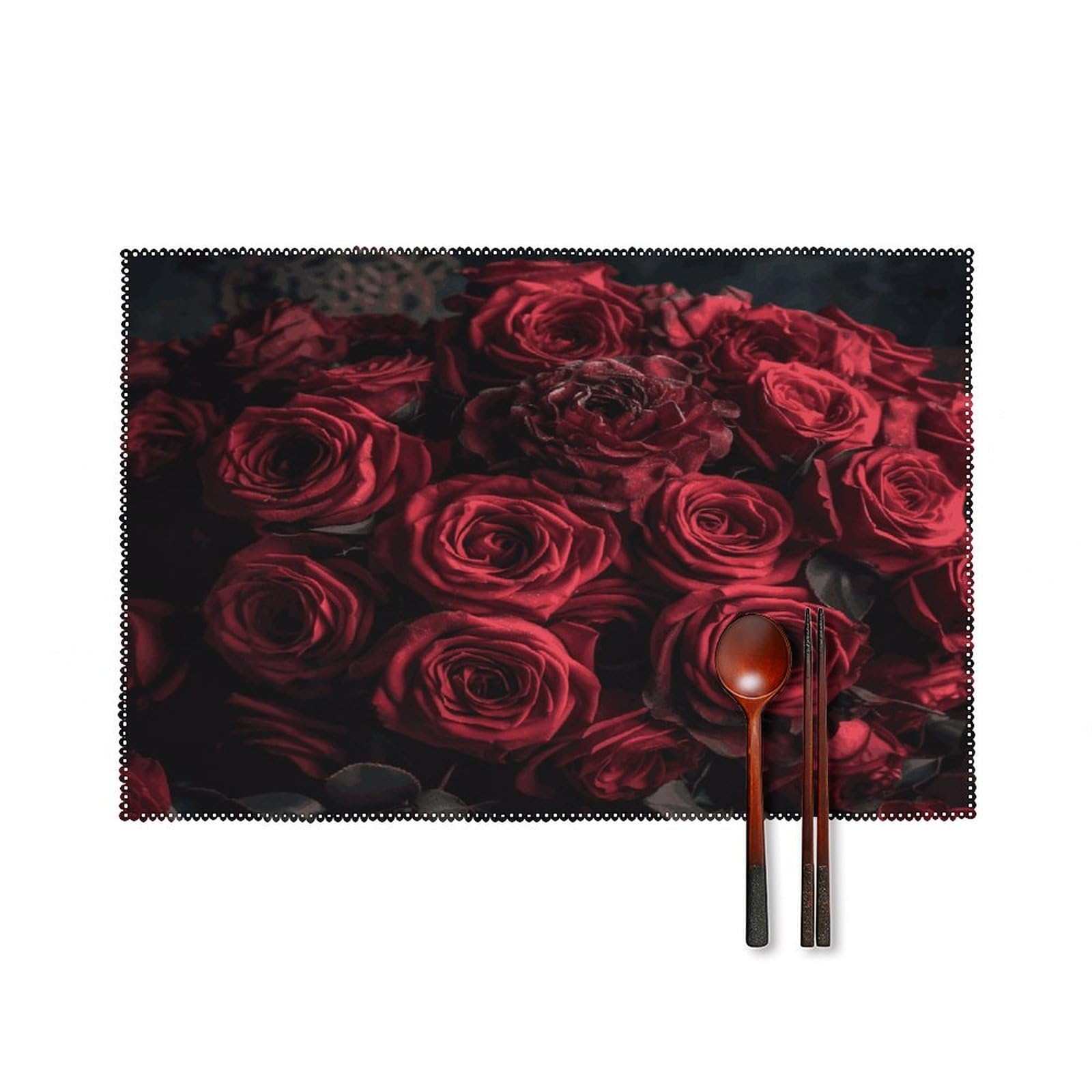 Fekiloot Style Full Of Red Roses Placemats Set Of 6,Table Mat