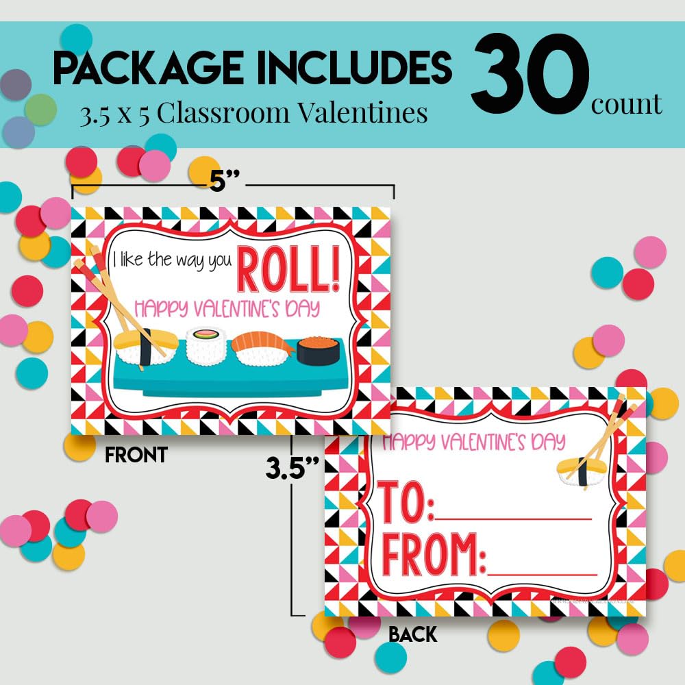 AmandaCreation - Tarjetas para el día de San Valentín con texto en inglés "I Like The Way You Roll para regalar a amigos y compañeros de clase, treinta (30) tarjetas de 8,9 x 12,7 cm (sin sobres)