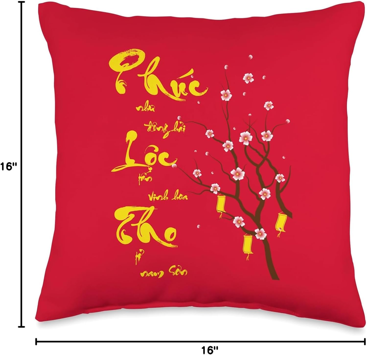 Vietnamese New Year Decorations 2025 | Phuc Loc Tho Throw Pillow